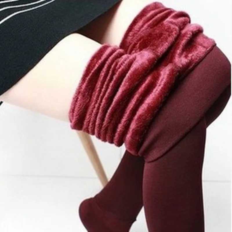 2024 Women Leggings Autumn Winter Cashmere Thickened Pearl Warm Pants High Waist Elastic Step on the foot 200G 300G Green BurgunX240914