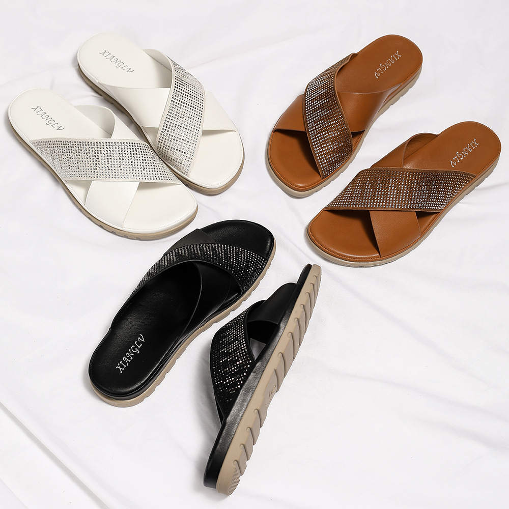 2024 Brand Women Summer Fashion Wedge Slides Cross Straps Slipper Hollow Out Platform Beach Daily Dressy Shoes Outside Apricot