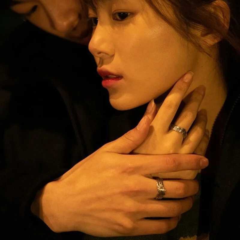 2pcspack Vintage Angel Wing Demon Eye Hip Hop Adjustable Couples Rings for Men Women Retro Silver Color Jewelry 240906