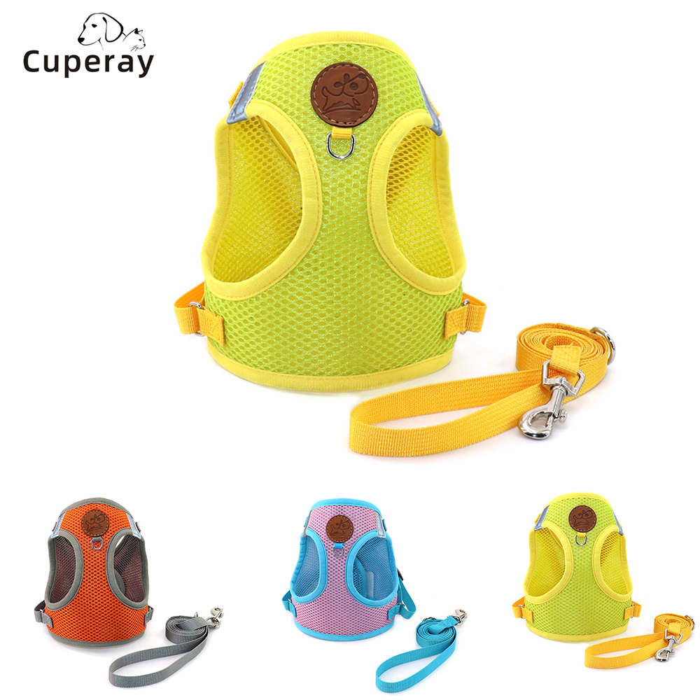 Small Pet Leash and Harness Reflective Pet Supplies Dog Walking Corgi Teddy Pet Out Vest Style Mesh Breathable Harness and Leash