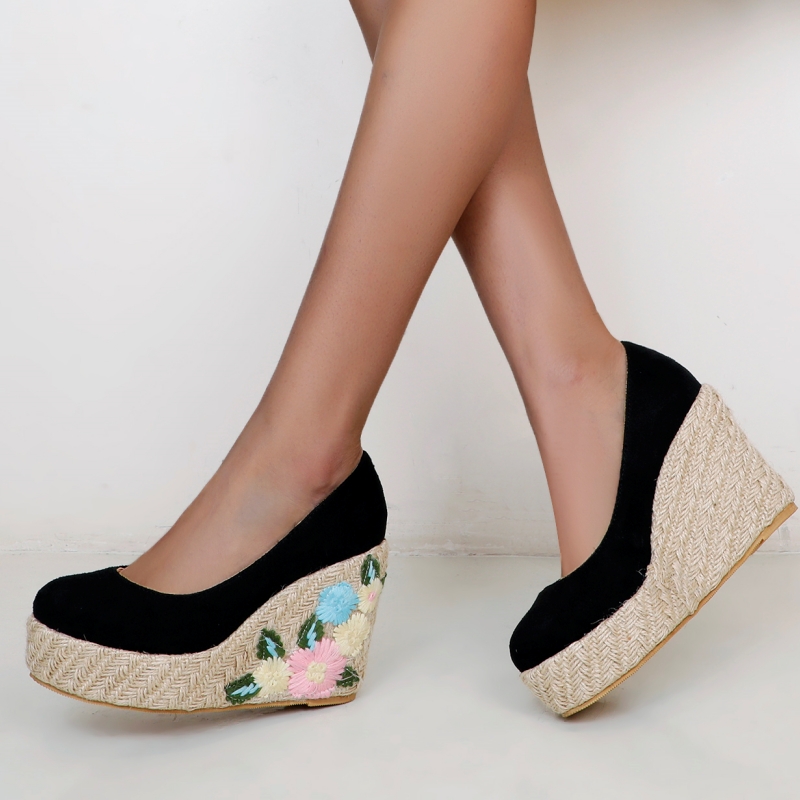 High Wedges For Women Pumps Platform Embroidery Round New Toe Women's Heels Knitted Party Wedding Shoes Large Size 45 3c0e 's