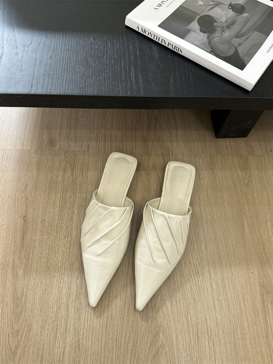 Pleated Slides Footwear Women Mules Spring 2024 Sandals Fashion Shallow Slip On Ladies Flats Shoes Female Slippers f446