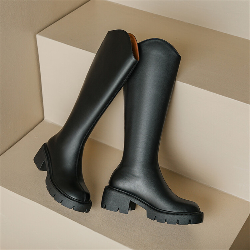 Autumn/winter Slim Knight Women's Round Toe Chunky Heel for Women Simplicity Platform Shoes High Boots