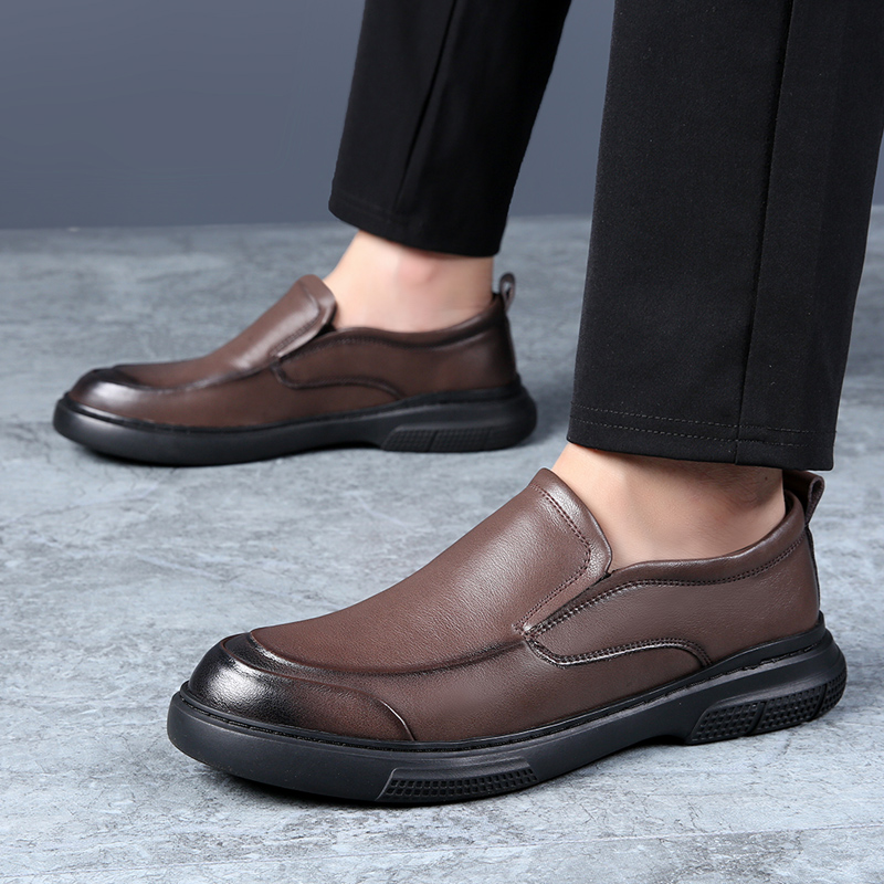 Brand 2023 Winter Plush Dress Slip On Casual Black Leather Men Loafers Wedding Party Male Shoes men b491