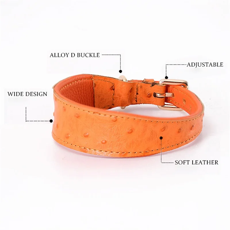 Leather Dog Collar Fashion Solid Color Ostrich Pattern Adjustable Pet Neck Ring Suitable For Small Large Dogs Kitten Puppy Items