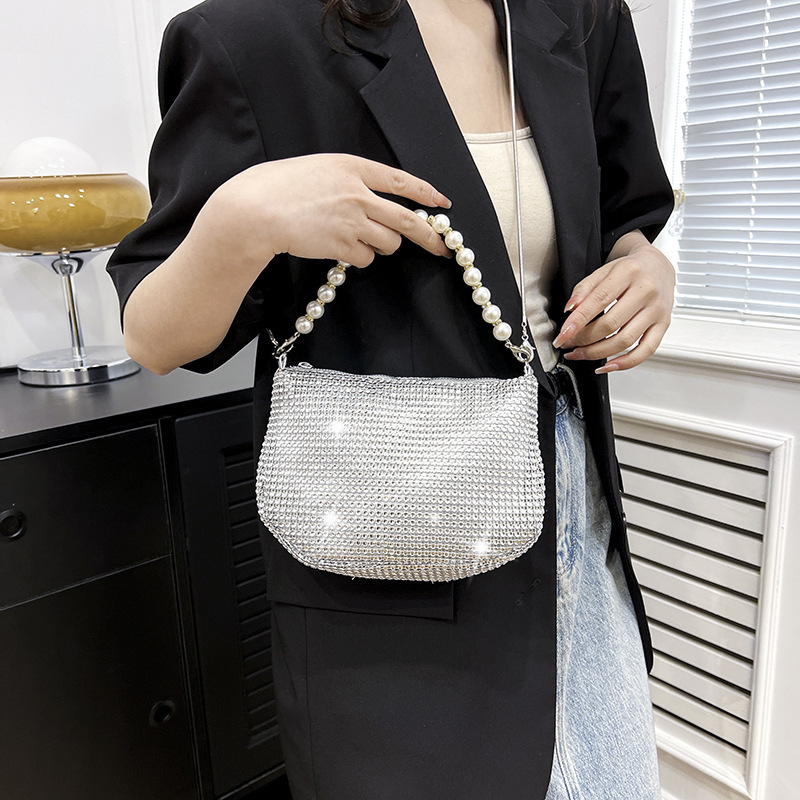 Pearl Handheld Full Diamond Handbag Party Evening Single Shoulder Fashion Women's Bag