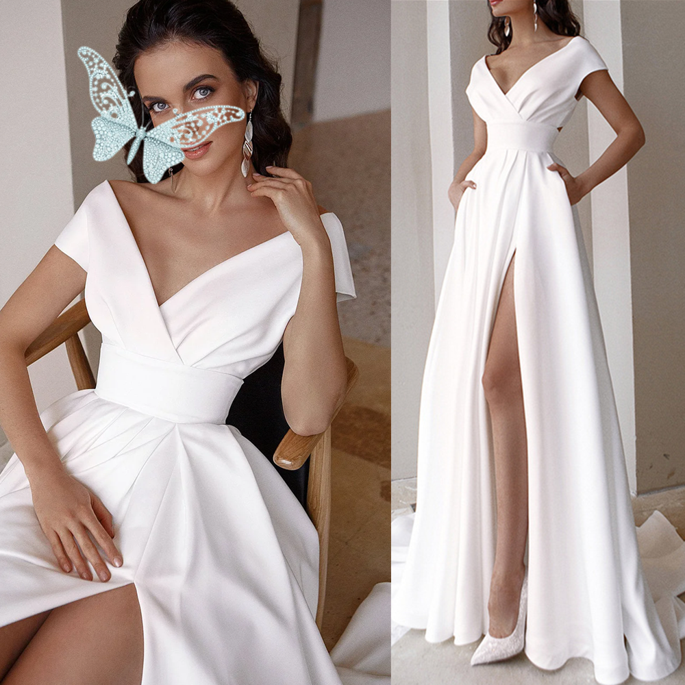 Summer Sexy V-neck Wedding Dresses Off The Shoulder Women's Bridal Gowns