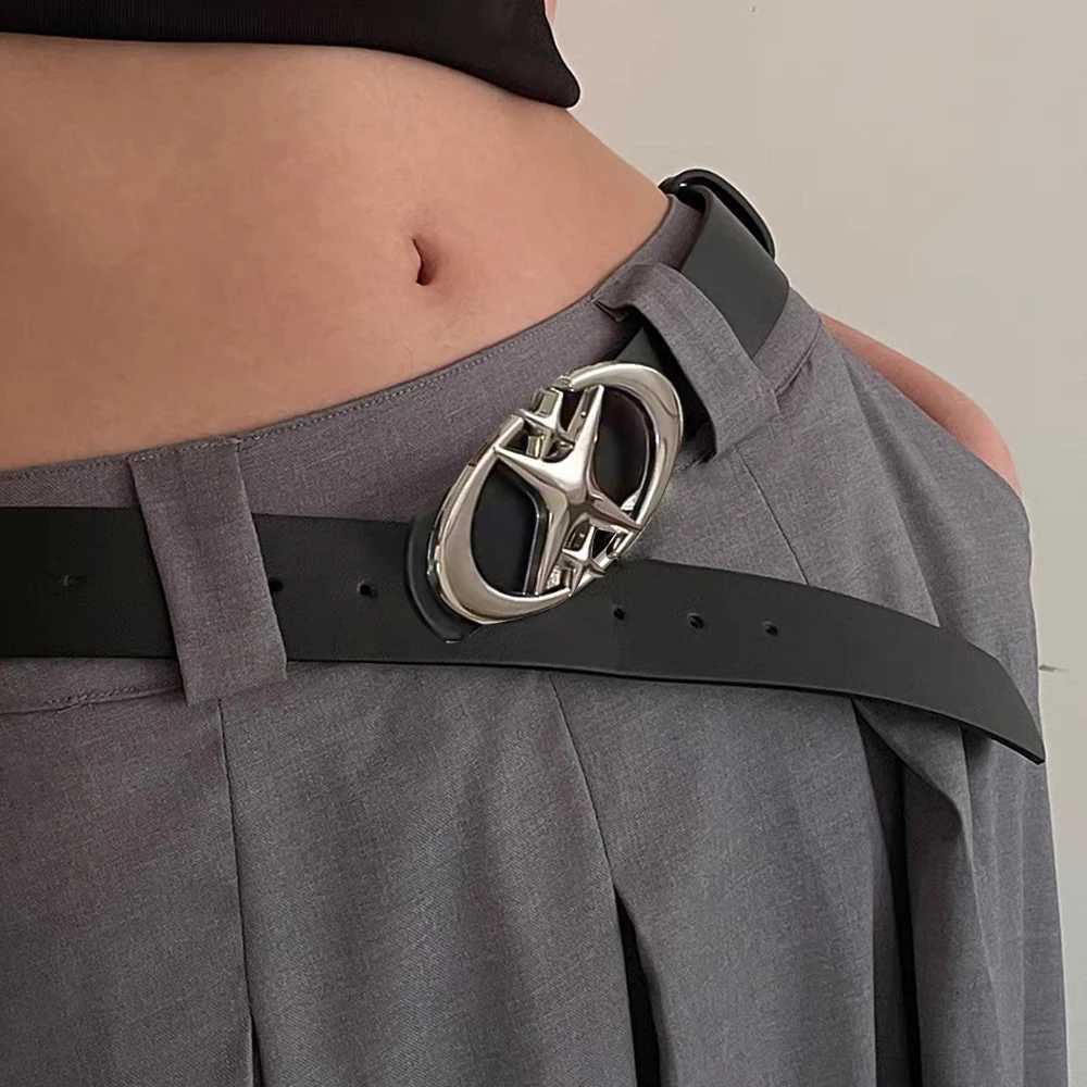 Fashion Spicy Girl Pink PU Leather Belt Metal Punk Cross Buckle Moon Star Buckle Belt Waistband Women Y2K Versatile DecorationX240914