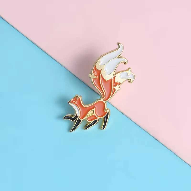 Figures Metal Pins Three-tailed Red Fox Hard Enamel Pins Brooches Badges Lapel Clothes Pins Jewelry Fovely Gifts Free ShippingX240914