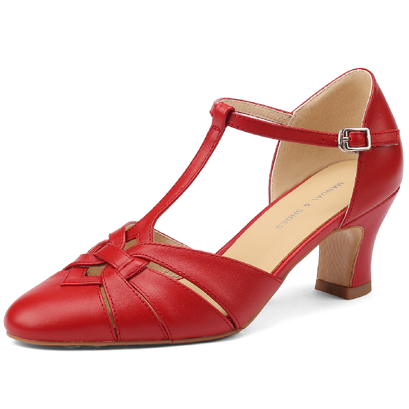 Leather Genuine Women's Sandals New Summer Red Nude Medium Heels Gladiator Flip ps Casual Ballet Dance Shoes Female 0364