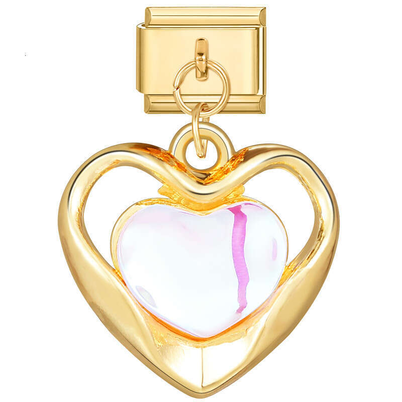 New Women's Gift Gold plated Pendant Heart bead Italian Charms Links Bangle Beads Fit 9mm Stainless Steel Bracelet Making DIY For Women Fashion J