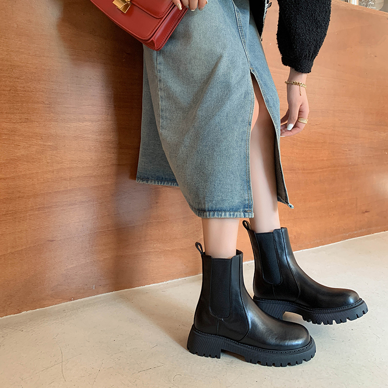 2024 New Autumn Short Round Toe Platform Shoes platform Heel Shoe for Women Side Zipper Motorcycle Boots 3c58