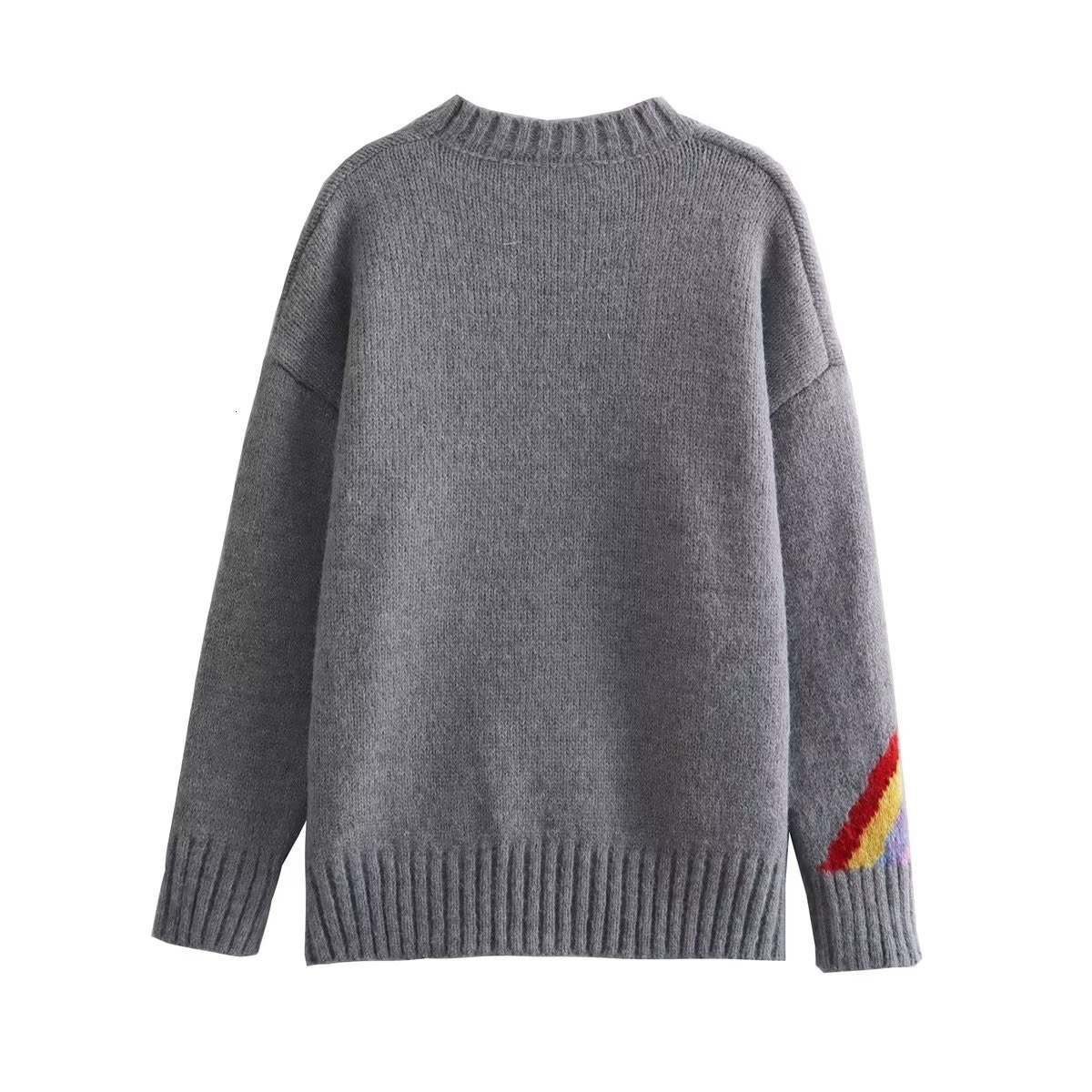 dongdumaoyi New women's sweater autumn/winter knitted sweater rainbow stripe European and American style loose pullover knitted sweater F0914#40