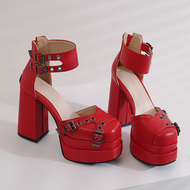 Plus Size Four-Row Buckle Decorative Hollow-Out Ultra-High Thick Heel Sandals Double-Layer Platform Zipper Show Women's Sandals
