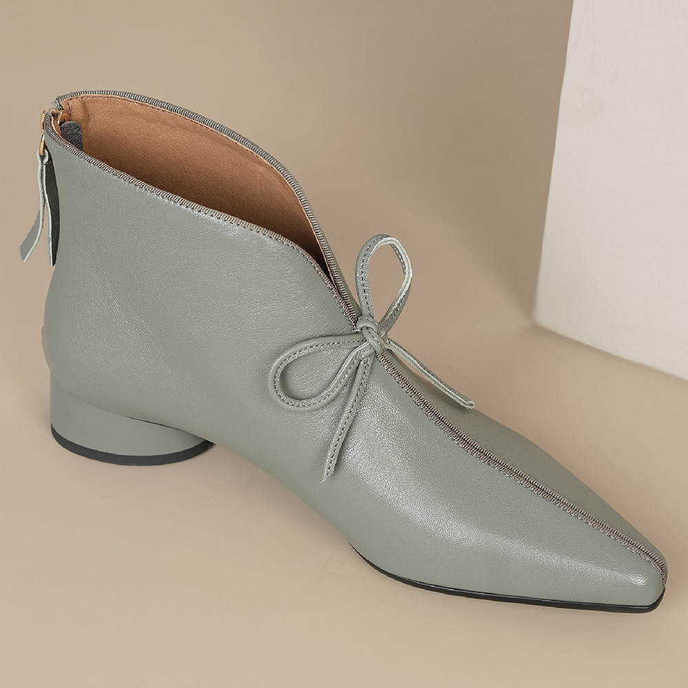 women's danxuefei sheepskin pointed toe back zip slip-on autumn ankle boots casual female soft comfortable short booties shoes ec97
