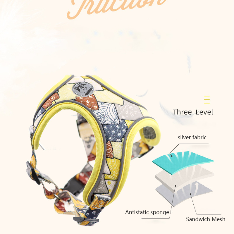 Reflective Print Dog Harness,Vest-style Adjustable Pet Harness Mesh Comfortable and Breathable for Dog Walking Dog Accessories