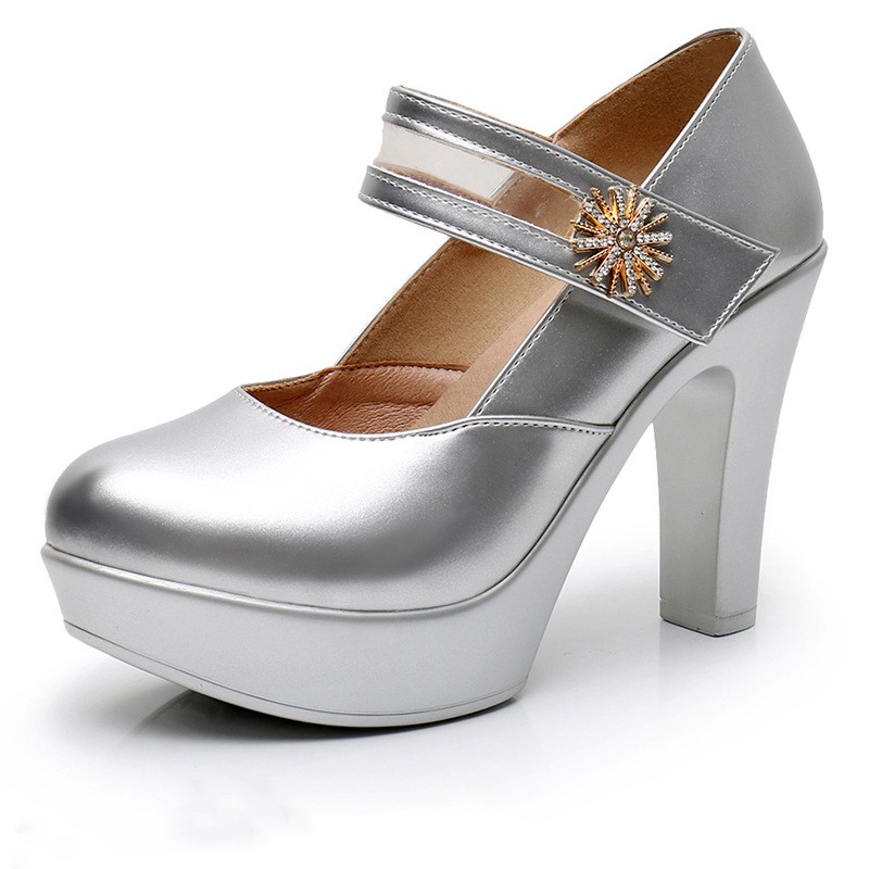 Small Size 33-43 Elegant Sier Red White Wedding Women's Platform Pumps 2024 Shallow Block High Heels Shoes Office Model