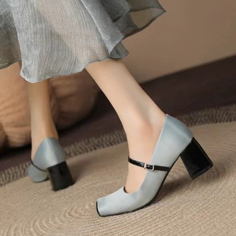 Designer Shoes for Women Pumps Black Toe Mary Janes Shoes Patchwork High Heels New Fashion Woman Leather Shoes Spring 1692N
