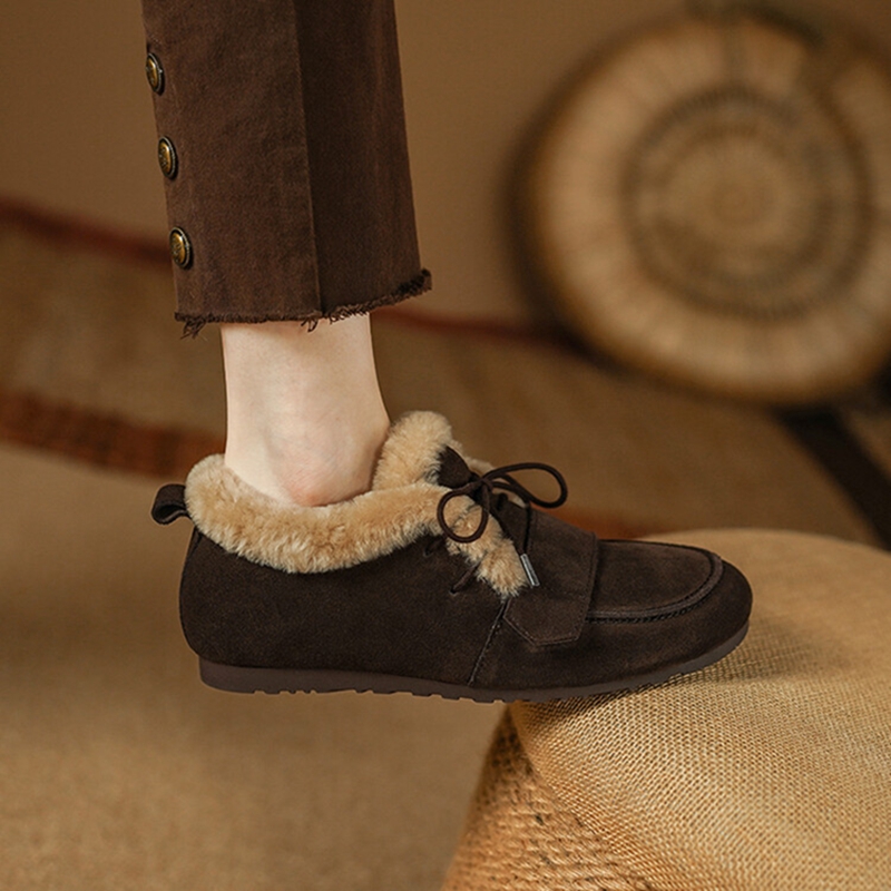 Loafers Winter Cow Suede Leather for Round Toe Low Heel Solid Women Pumps Warm Wool Shoes atos mujer 0c0e e619