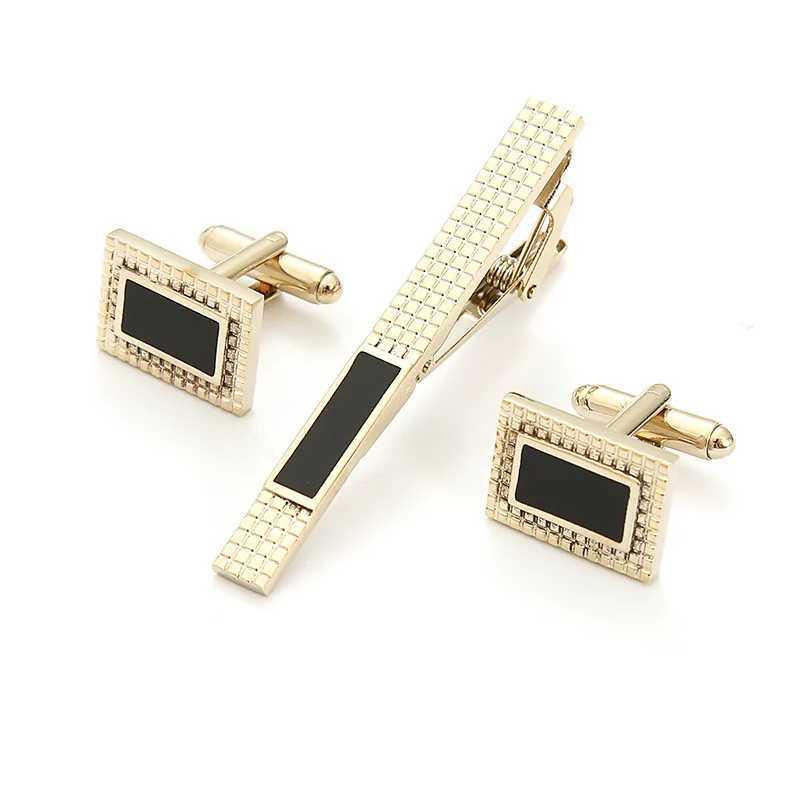 Gold Colour Luxury A Suit Of Cufflinks Tie Clip Custom Mens Shirt Cuff Button Formal Dress Bridegroom Wedding Creative GiftsX240914