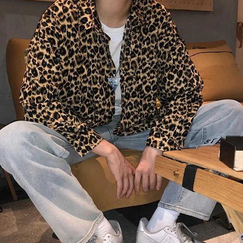 Shirts Spring Summer Man Thin Mens Clothing Streetwear Casual Loose Printing Leopard Turn-down Collar Long Sleeve Handsome Z240914