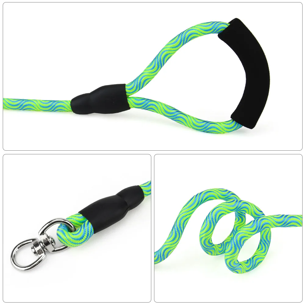 Pet Double-headed Dog Walking Rope Wave Pattern One Drag Two Traction Rope Anti-winding Detachable with Comfortable Foam Handle