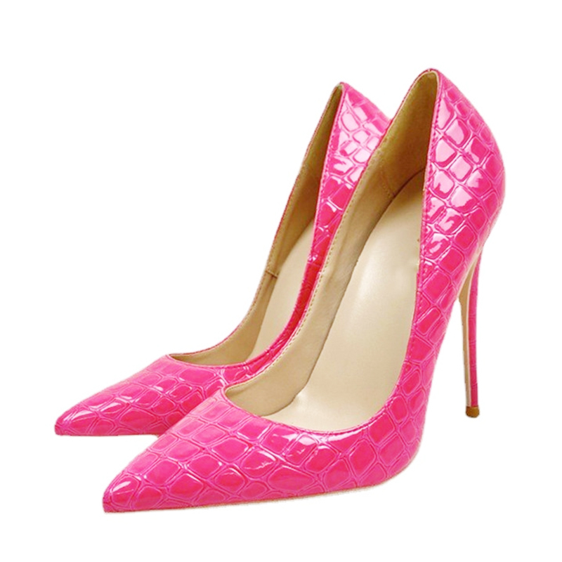 Women's Shoes With Rose Red Stone Pattern High Heels 12CM Pointed Single Shoe Fashion Embossing Europe And America Style Pumps