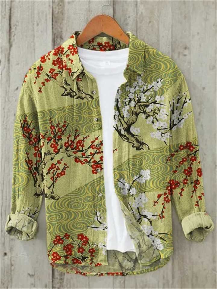 Sakura Japanese Vintage Art Linen Blended Shirt Casual Polo Collar Cardigan Button Shirt Plus Size Spring Summer New Z240914