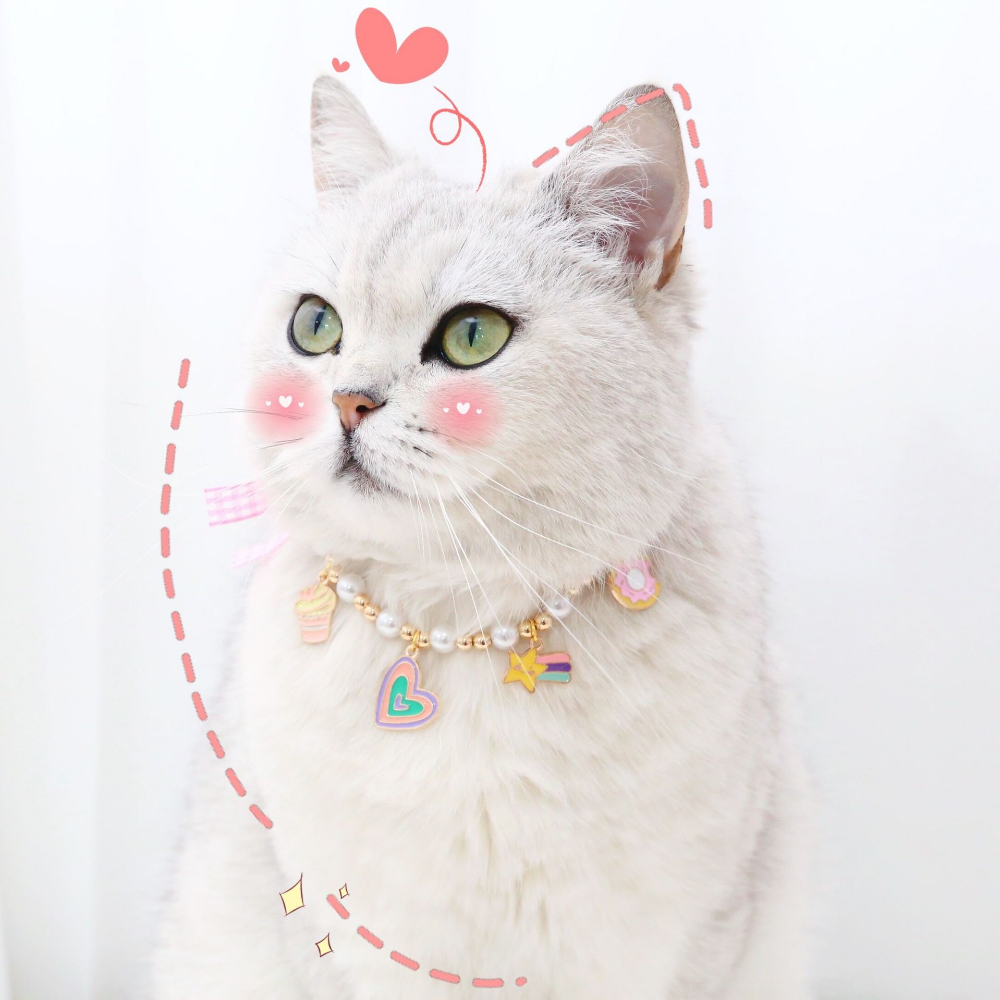 Cute Cat Dog Rabbit Birthday Collar Adjustable Necklace， Collar with Pearl Bow Duck Ice Cream Pendant Accessories Pet Supplies