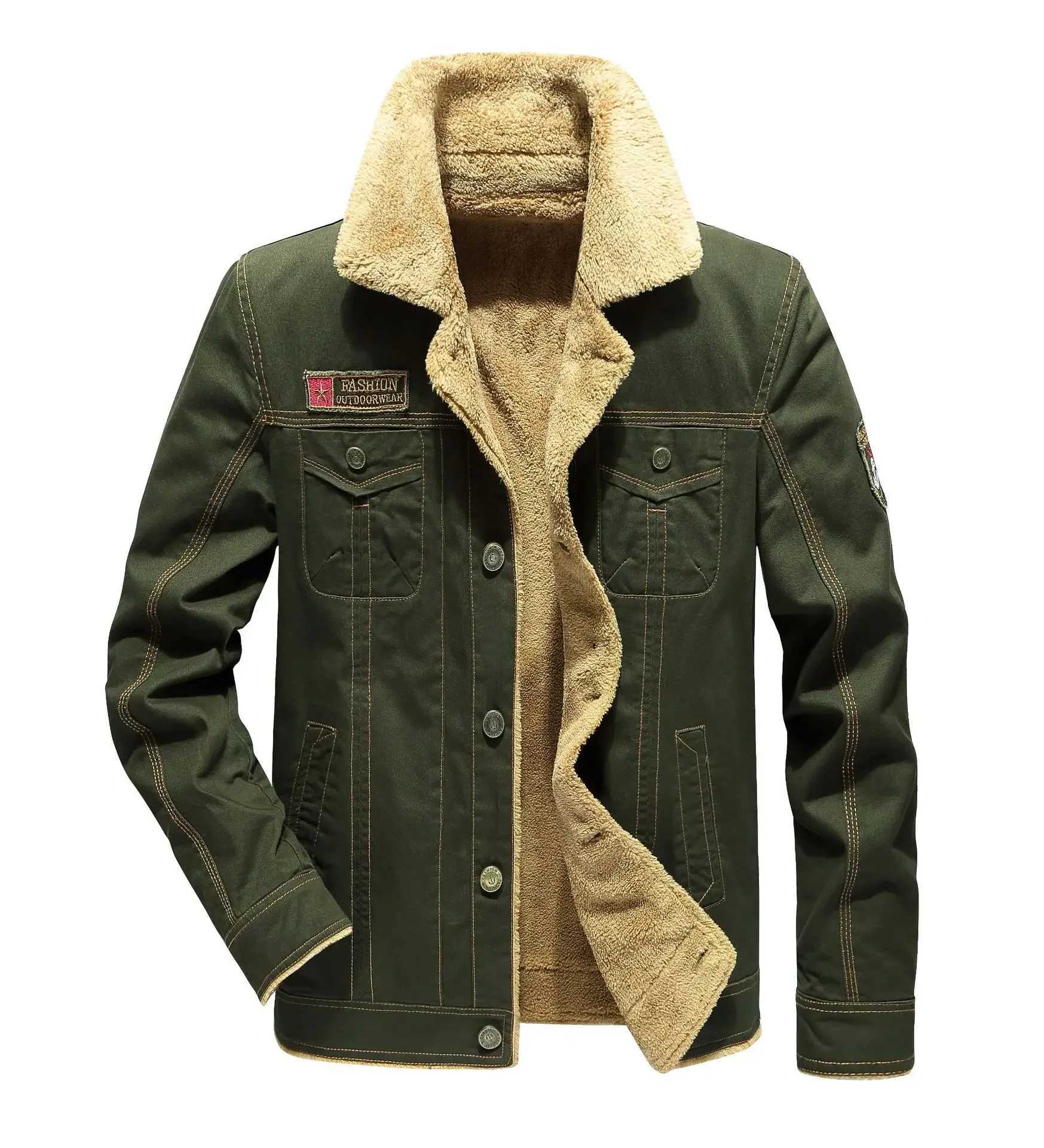 Cotton jacket mens autumn and winter flight jacket wool thick pile uniform loose fit large size W240914