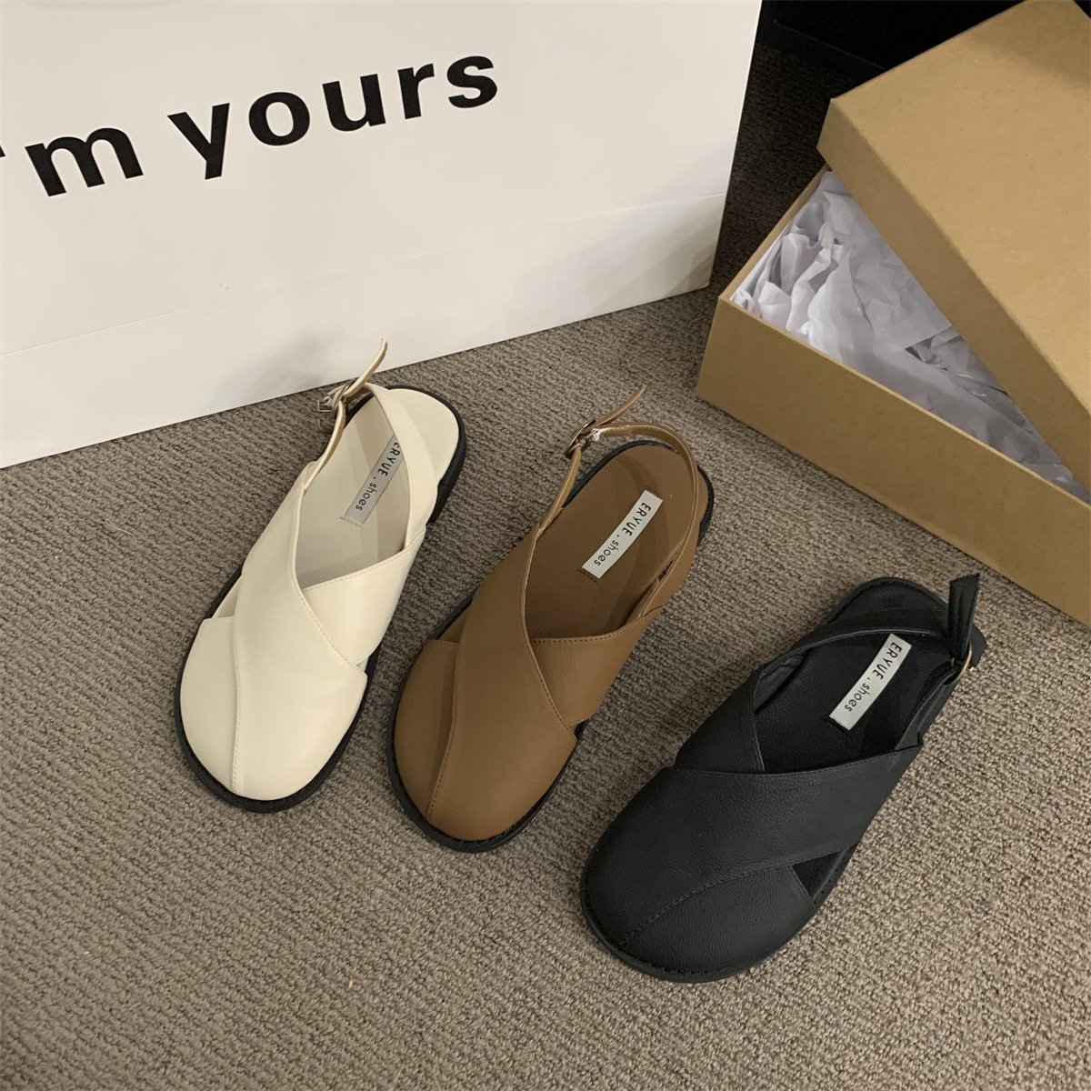 Sandal Flat Shoe 2024 Summer Suit Female Beige Clear Heels Without Fashion Comfort New Black Retro Low New Closed Girls Casual Back 3f69