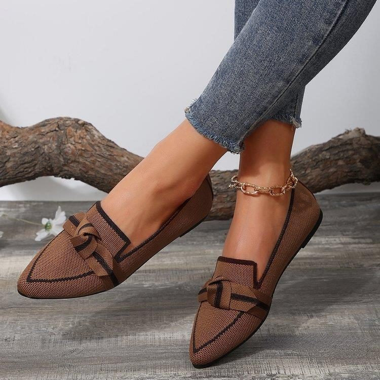 Women Pointed Toe Flat Shoes Solid Color Knitted Slip on Shoes Casual Breathable Ballet Flats Women Flat Shoes Zapatos Mujer