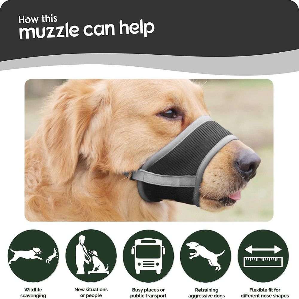 Comfortable Mesh Dog Muzzle Soft Fabric Prevent Biting Dog mouthpiece Allows Panting and Drinking Adjustable Strap Pet mask
