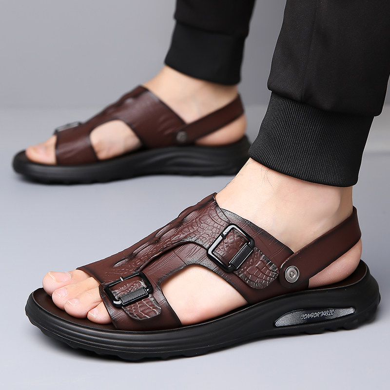 2025 new Mens Sandals Casual Summer Outdoor Beach Fashion Male Fisherman Shoe Leather Loafers Platform Sport Hiking Slippers 84df