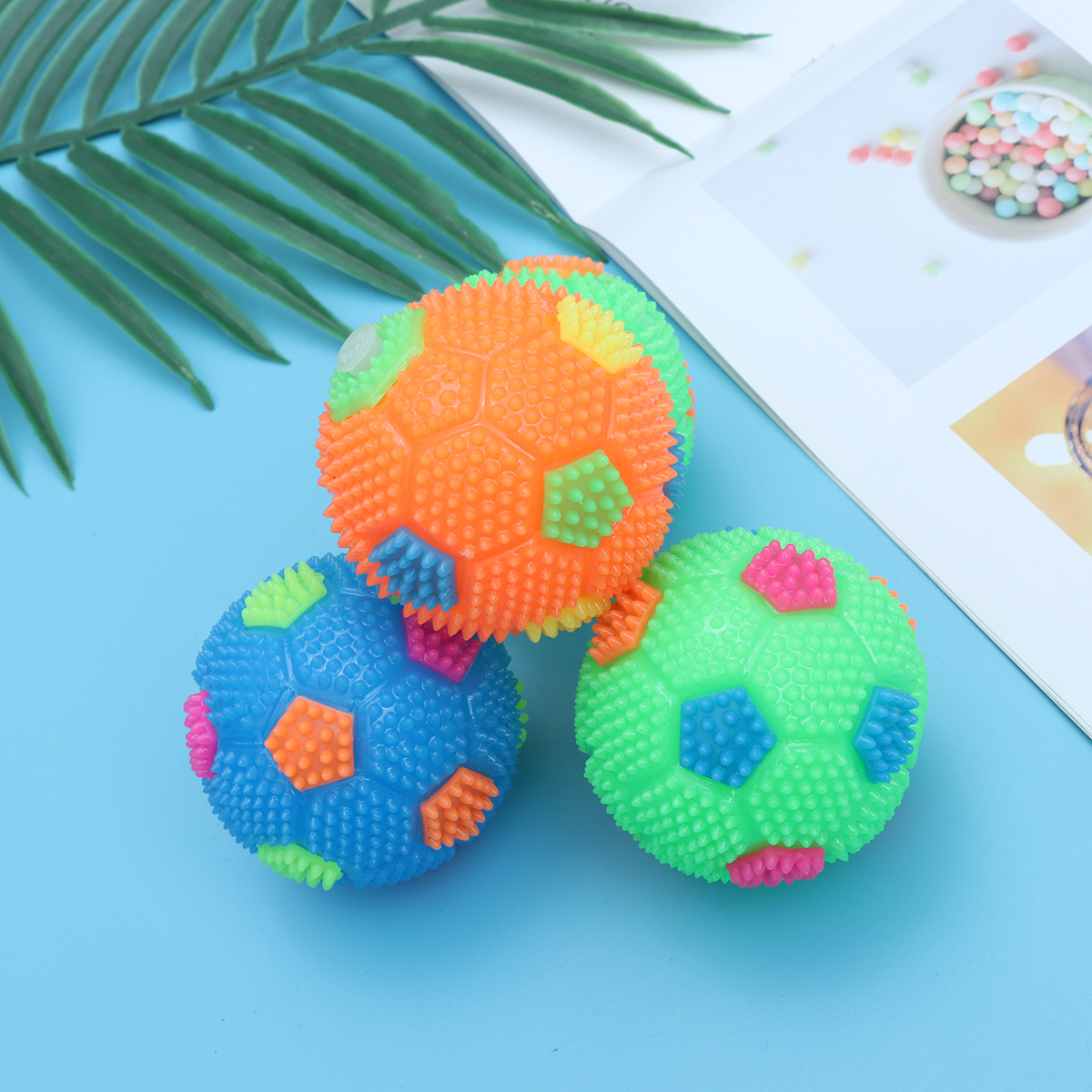 4 Pcs Squeaker Ball Dog Toy Luminous Elastic Spiky Ball Squeezy Bouncy Toy Balls for Men Women Adults Teens and Pets