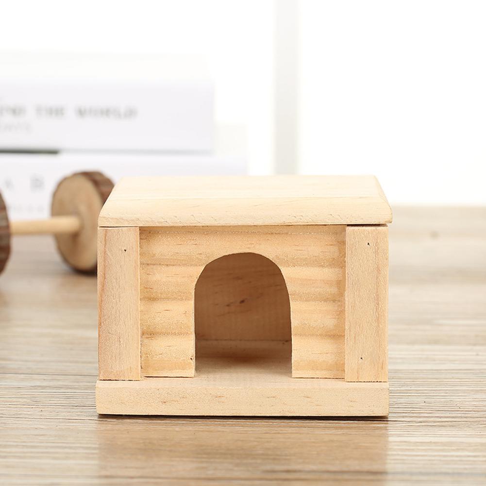 Natural Wooden Hamster House Flat Top Hideout Hut With Window for Hamsters Squirrels Gerbils Golden Bears Small Animals
