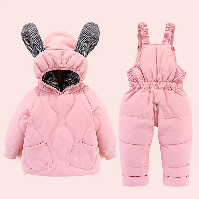 Clothing Snowsuit Boy Winter Children Set Kids Down Jacket Overalls for Girl Baby Warm Coat Pant Infant Overcoat worn front back 240904