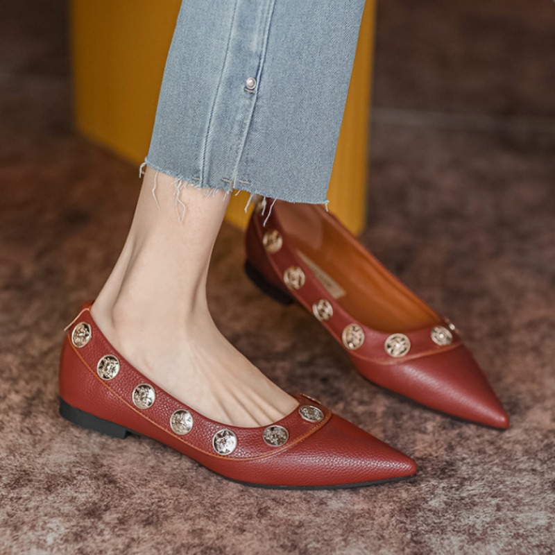 Para atos Mujerbrand Ladies Summer Pointed Rivet Leather Comfort Elegant Women Shoe Designer Fashion Low Hee024 bad5