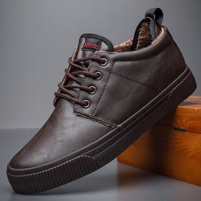 Winter Warm Men SnowBoots Leather Boots with Fur Mens Fashion Handmade Waterproof Ankle Boots No-slip High Top Men Work Shoes