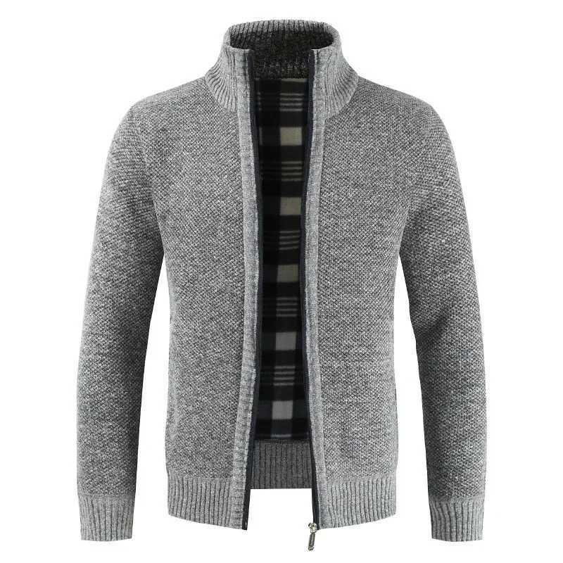 Autumn Zip Up Cardigan Men Thicken Stand Collar Zipper Sweater Coats Cotton Knitted Jacquard Mens Solid Sweater Thick Warm CoatXJ240907