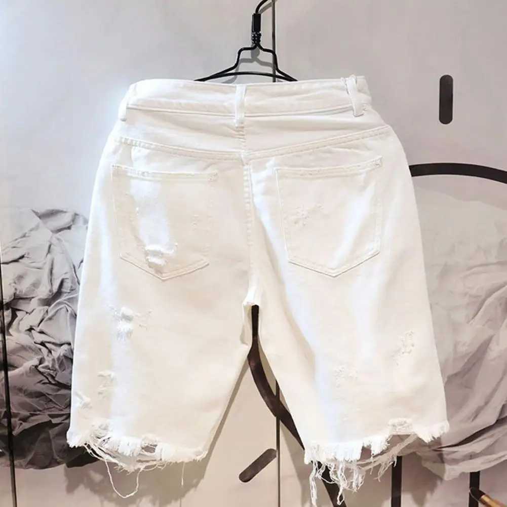 White Jeans Shorts Men All-match Fashion Ripped Hole Slim Stretch Shorts Streetwear Hip Hop Denim Shorts for men X240914