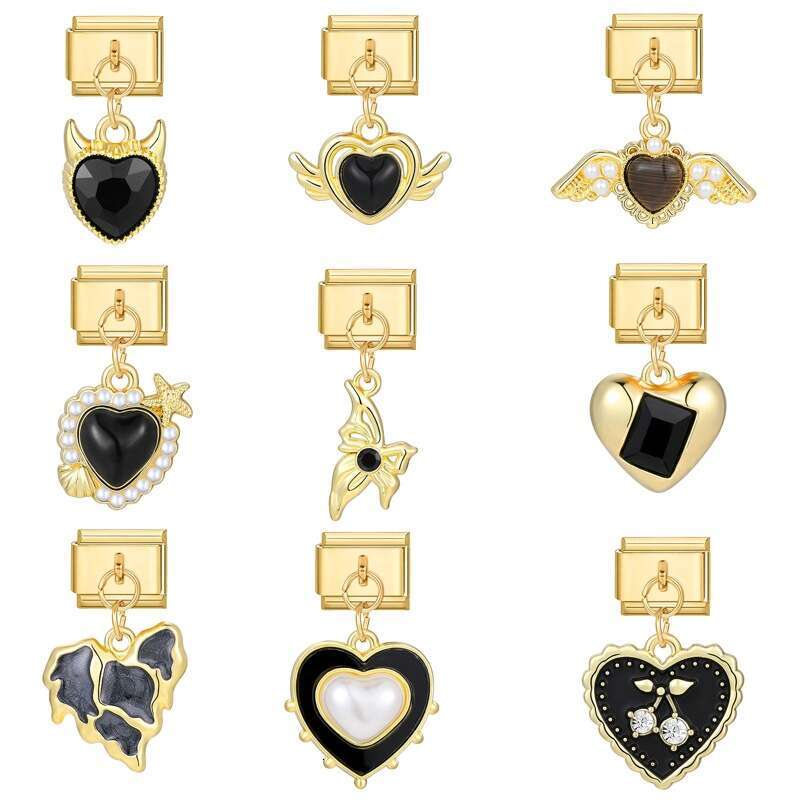 New Women's Gift Gold Angel heart Pendant Italian Charms Links Bangle Beads Fit 9mm Stainless Steel Bracelet Making DIY For Women Fashion Jewelry