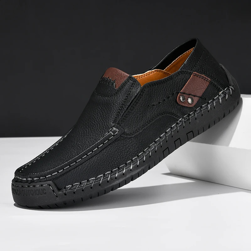 Handmade Leather Men Shoes Casual Comfortable Slip On Loafers Men Leather Shoes Flats Moccasins Walking Shoes Fall Drop 240909