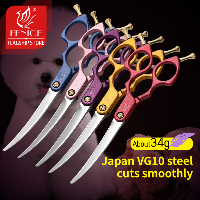 Fenice JP VG10 Steel 6.25 Inch Pet Dogs Gromming Scissors Fine Trimmer Dog Curved Scissors Shears Grommer Cutting Tools