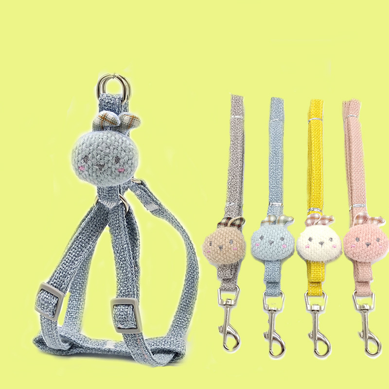Puppy Harness and Leash Set, Adjustable Pet Leash and Harness with Cute Bunny Decoration & Hardware for Puppies and Cats Outdoor