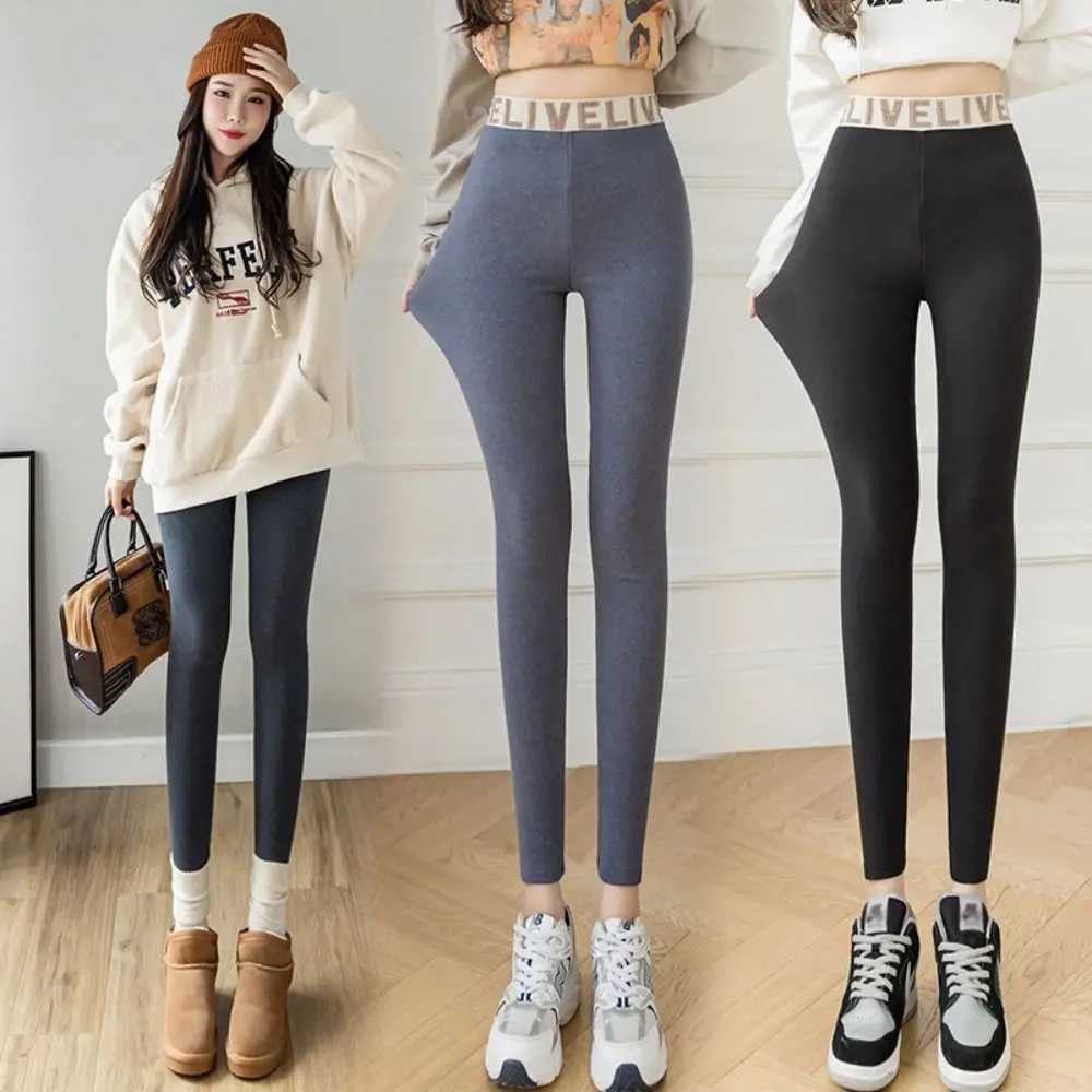 Cusual Letter Women Leggings Thickened Slim Fit Underpants Warm Autumn Winter Long PantsX240914
