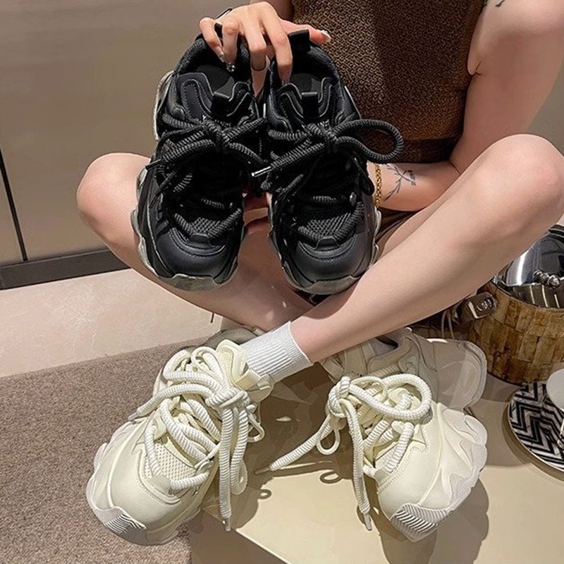 Women's Platform Sneakers Fashionable Color Block Casual Shoes for Women 2024 Spring Autumn New Black Lace Up Sport Tennis Shoes