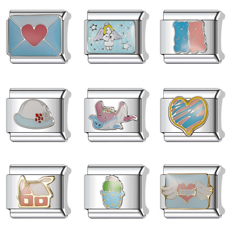 New Women's Gift Angel Letter Bead Italian Charms Links Bangle Beads Fit 9mm Stainless Steel Bracelet Making DIY For Women Fashion Jewelry