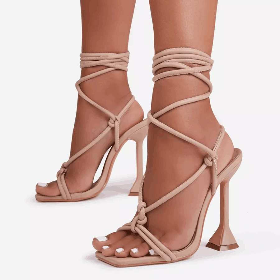 Summer Women Sandals Narrow Band Vintage Square Toe High Heels Leather Cross Strap Thong Sandals V Shape Design Shoes Size 36-43