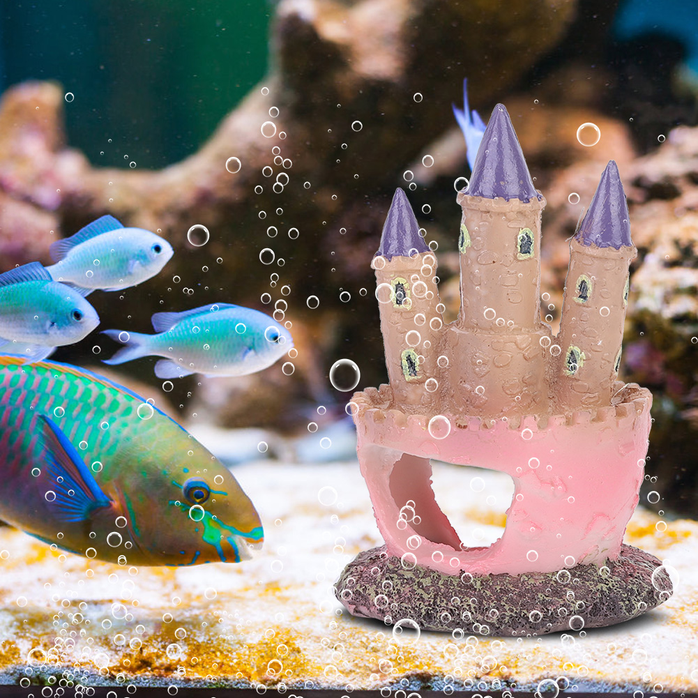 Resin Cartoon Castle Shape Ornaments, Landscape Decoration for Aquarium, Fish, Reptiles, Tank